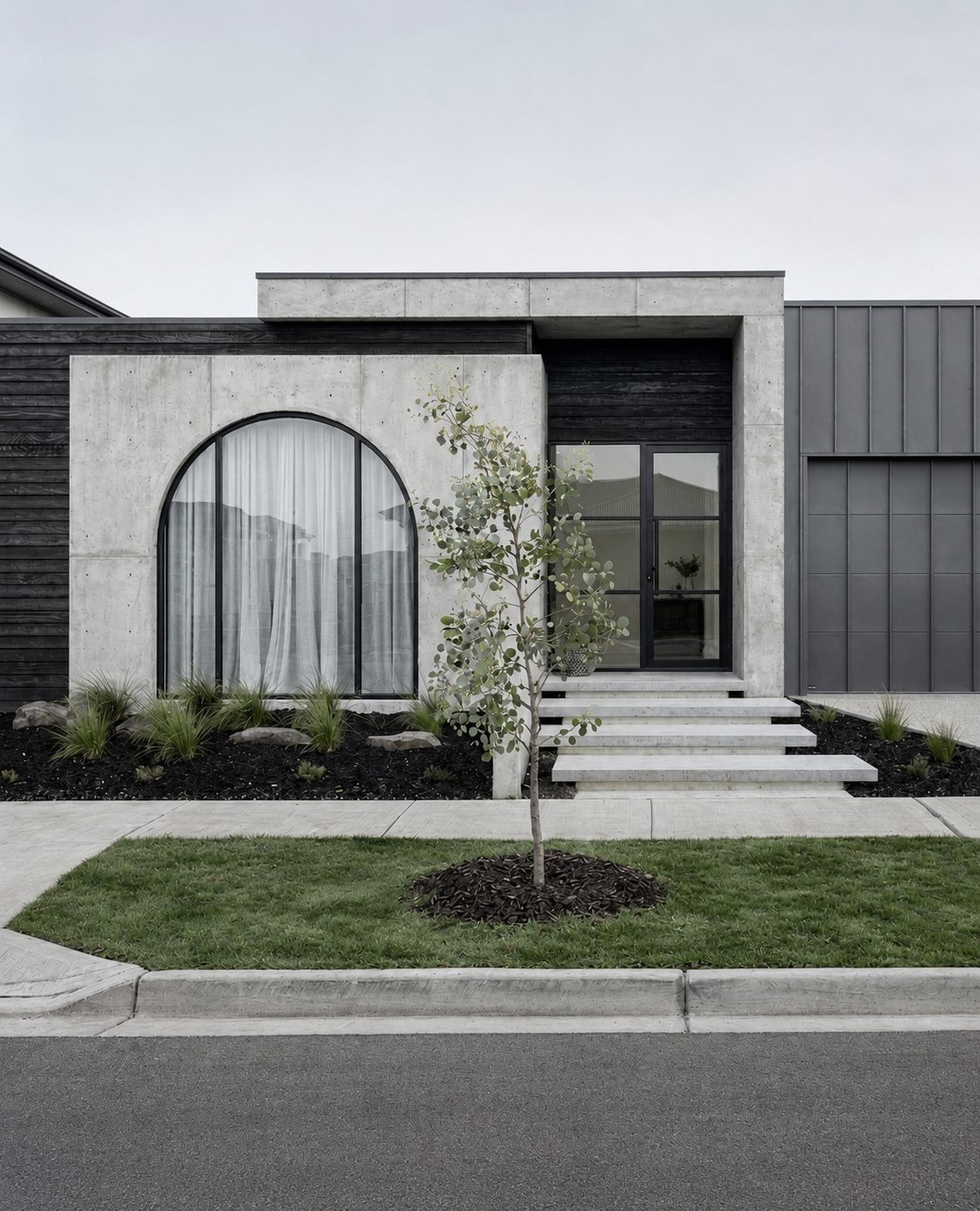 The Linberg, Bentleigh East — concrete façade with arched window